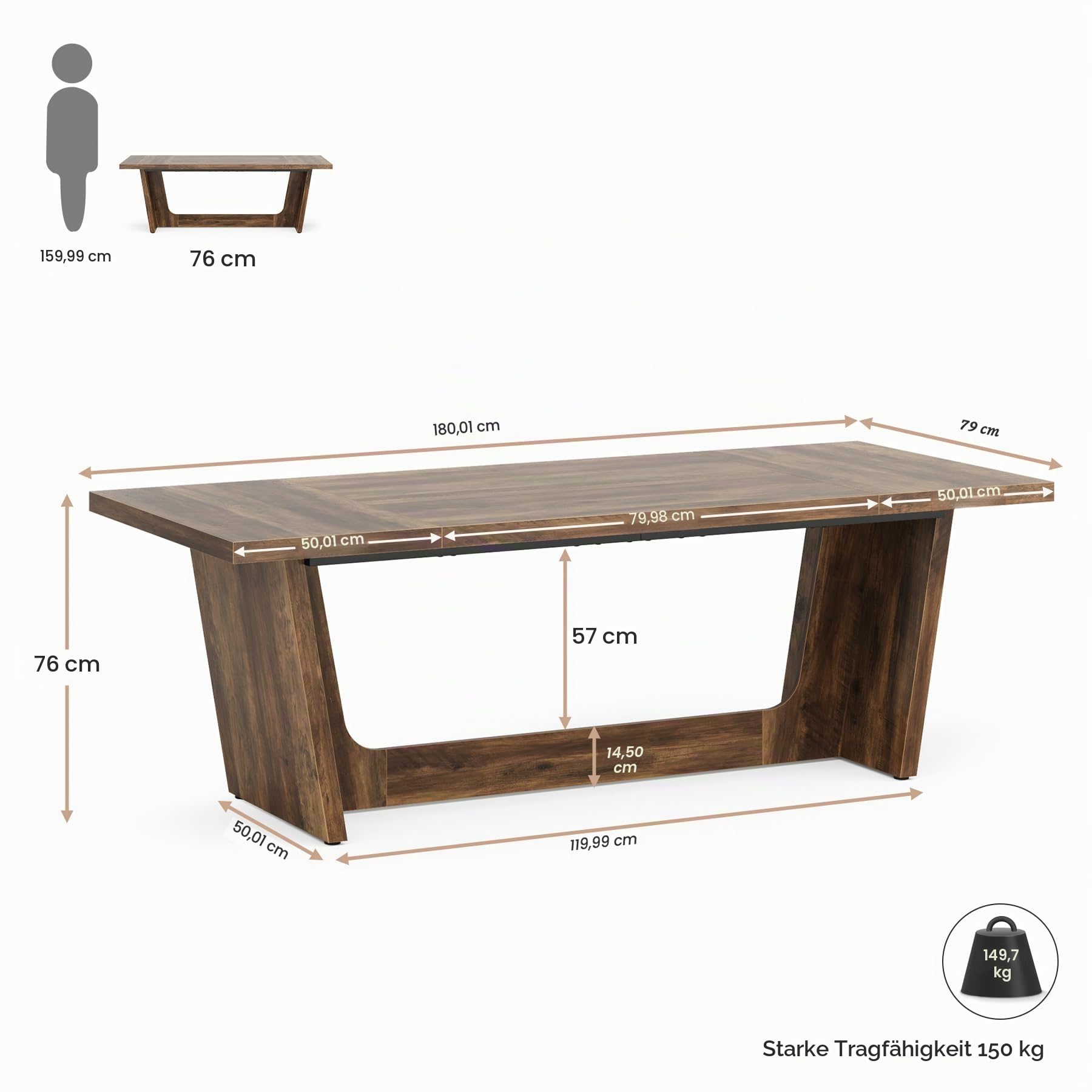 Tribesigns Schreibtisch Computertisch, 180 x 79 x 75 cm Groß Schreibtisch, PC Tisch Bürotisch Arbeitstisch Esstisch Büro-Möbel Computertisch Konferenztisch für Home Office, Rustikales Braun