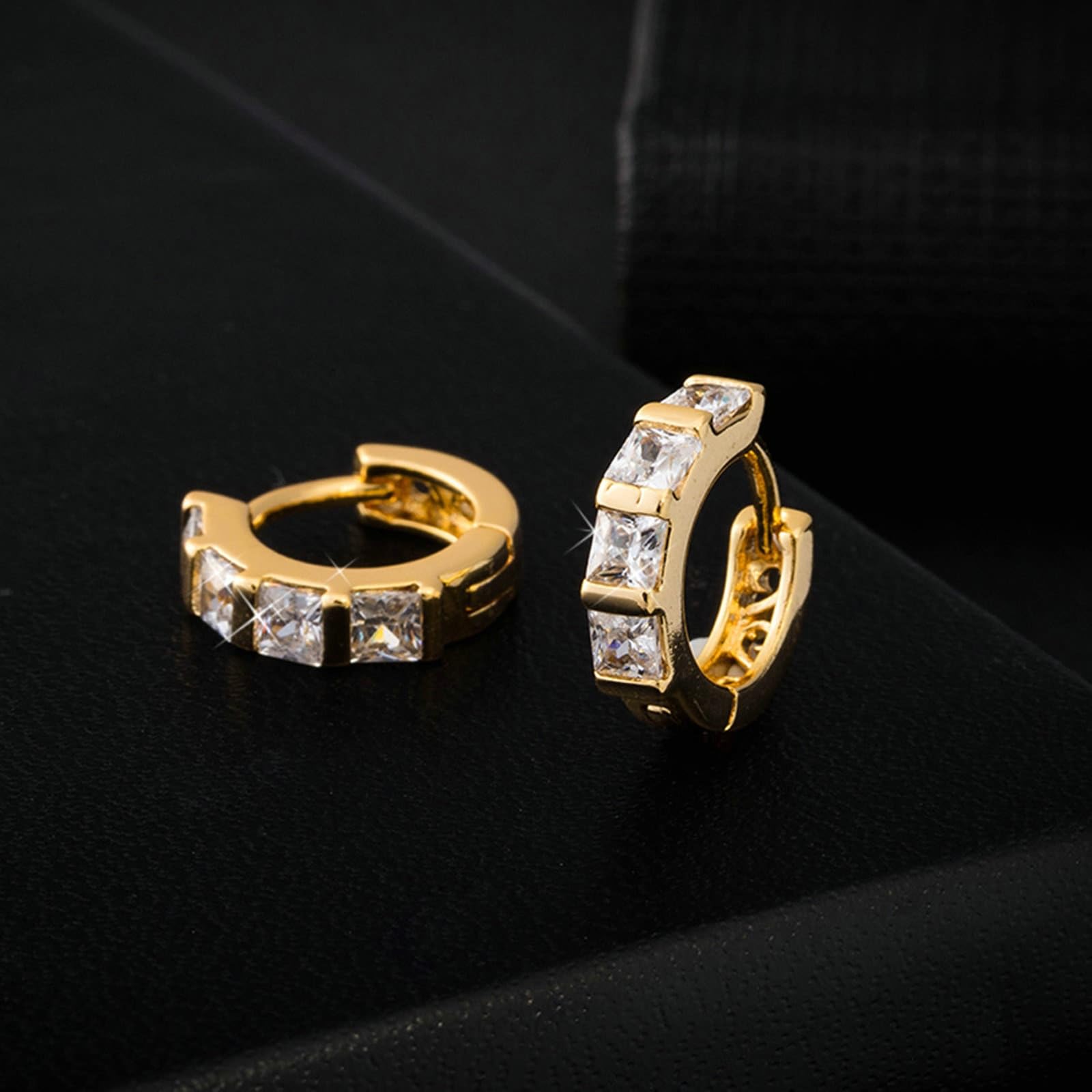 Pendientes de aro para mujer de oro 585, pendientes de mujer con círculo cuadrado de moissanita, pendientes de cumpleaños para novia, oro amarillo