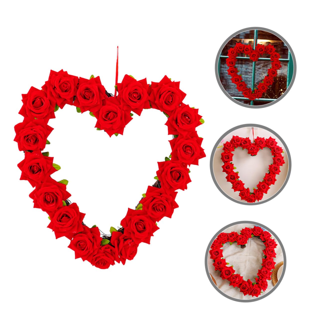 STOBAZA Guirnalda de Rosas Rojas Forma de Corazón para San Valentín para Puerta Principal Decoración Floral Romántica para Bodas y Fiestas de Parejas