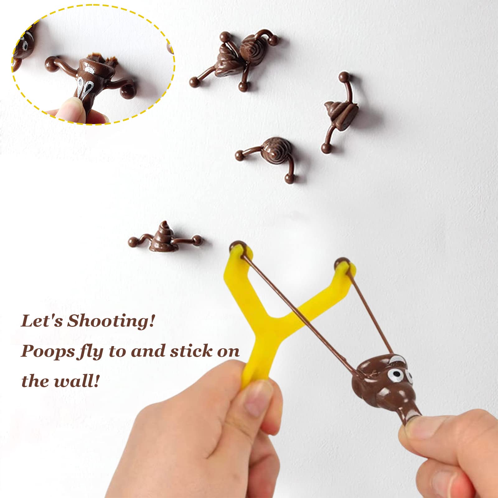 20 Pièces Jouets Poo Slingshot - 4 Catapultes Caca Emoji Avec 16 Balles Mochi - Blague Amusante Pour Anniversaire
