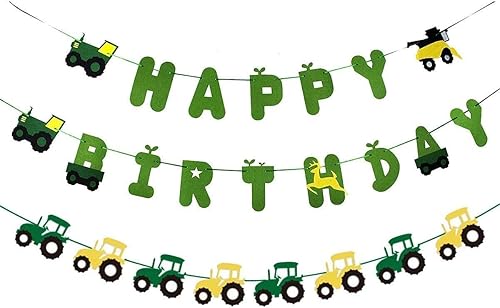 Juego de pancartas de cumpleaños de tractor verde con guirnalda de tractor para decoración de fiestas de cumpleaños con temática de tractor