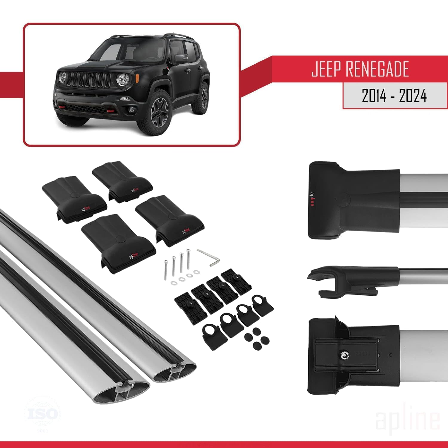 Compatibile con Jeep Renegade (BU) 2014-2025 Fly Model Barre Tetto Portapacchi Auto Barre Portatutto Grigo Alluminio 2 Barre