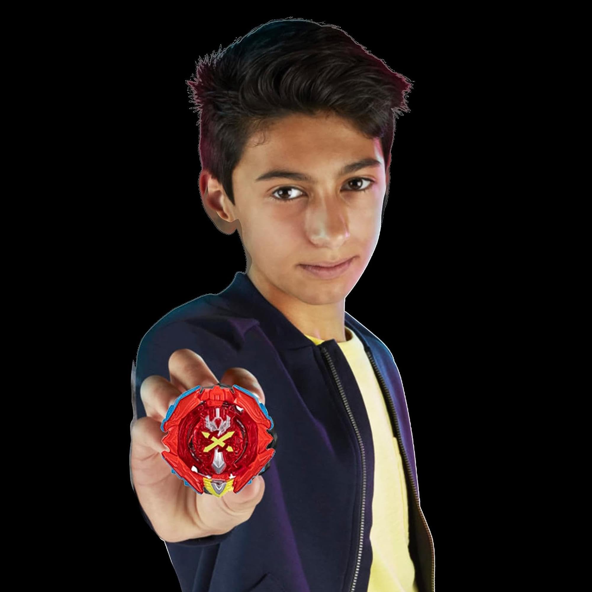 Zestaw z wyrzutnią Beyblade Burst QuadStrike Xcalius Power Speed, zestaw do gry bitewnej z wyrzutnią Xcalius i zabawkowym bączkiem