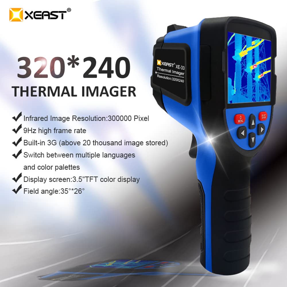 Imageur Thermique Infrarouge, XEAST XE-33 Résolution 320x240 IR Caméra D'Imagerie Thermique avec Écran Couleur de 3.5", Plage de Température de -20~300°C, Sensibilité de 0.15 °C, Batterie Incluse