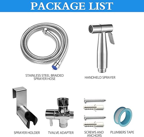 Miniatura 6 de Ikaufen Pulverizador de bidé de mano para inodoro, control de presión de agua ajustable, accesorio de manguera de bidé para baño, rociador de ducha,