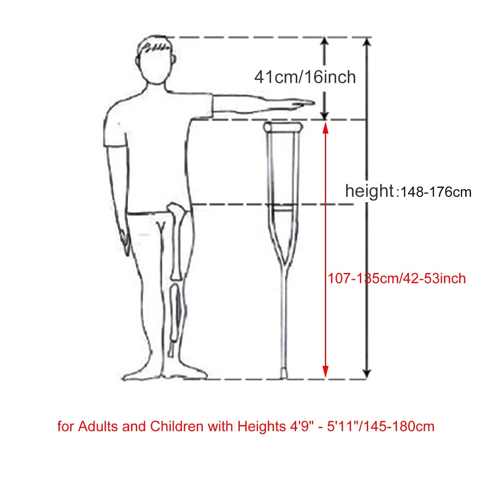 Kule przedramienia dla dorosłych, aluminiowe kule w kształcie litery F z wytrzymałymi antypoślizgowymi gumowymi nóżkami, ergonomiczne uchwyty, obciążenie 130 kg decorate
