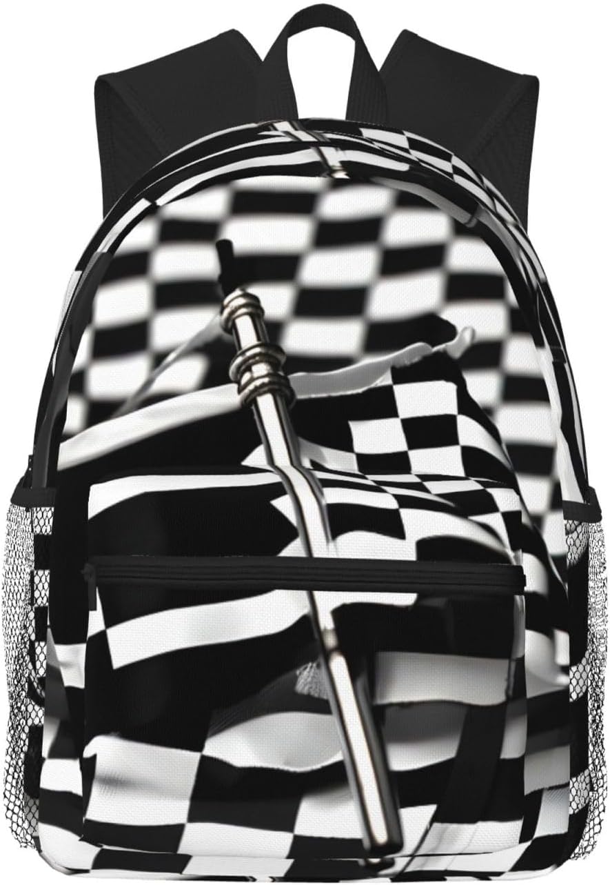 Checkered Flags Race Flags Backpack Large Sports Bag, Best for Basketball, Soccer, Volleyball, Swim, Gym, Travel