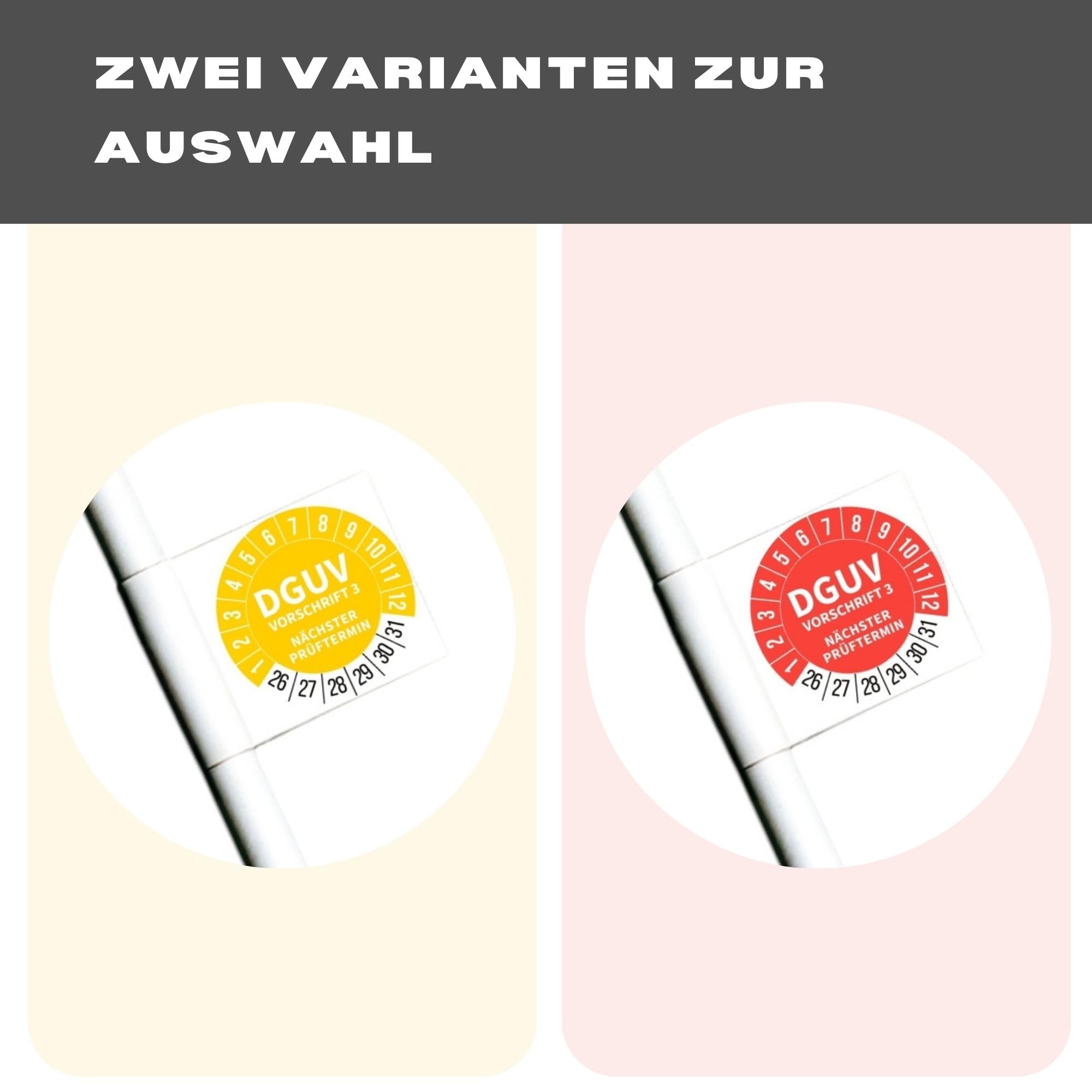DGUV v3 Prüfplaketten - 100 Stück uvv prüfplaketten 2026-2031 - prüfplaketten 30mm - 10 Blatt - Prüfaufkleber - Nächster Prüftermin - Zwei Farben - Gelb oder Rot (Rot)