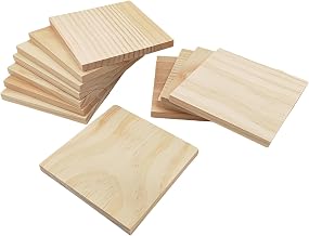 12 Pieces Square Unfinished Wooden Blocks for Crafts, 12 x 12 x 1 cm Square Pine Wood Blocks for Wood Carving DIY Coasters Painting Burning