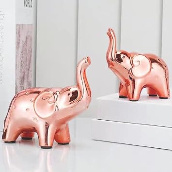 Set of 2 Ceramic Elephant Ornaments Desktop Statue Tiny Animals Elephant Figurine Living Room Decoration Modern Figure (Rose)
