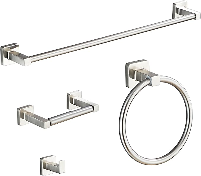 Brushed Nickel Bathroom Hardware Set 4 Pieces,Bathroom Accessories Set Stainless Steel Wall Mounted