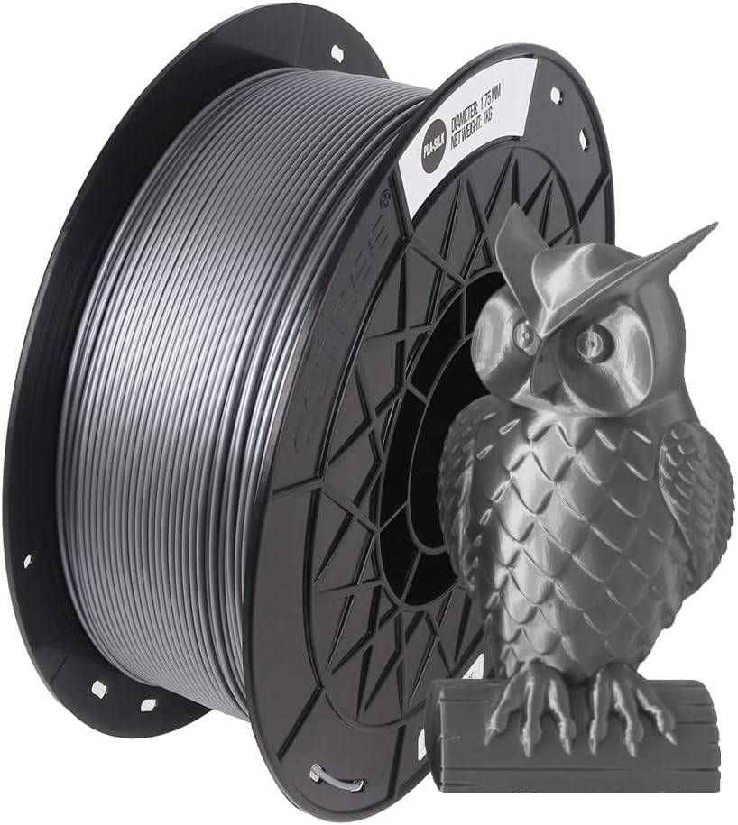 3D Printer PLA Silk Filament 1.75mm, Neatly Wound &Smooth Silky Shiny Surface PLA Filament, 1kg Spool (2.2lbs), Accuracy +/- 0.03 mm, Fit Most FDM Printer(Silk Titanium Silver)