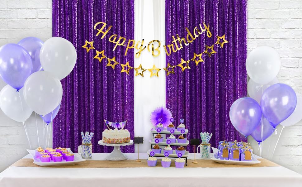 Image of Purple Sequin Backdrop Curtain 6 Pcs 2ftx8ft Sparkly Glitter Wedding Party Photography Background Drapes for Birthday Prom Decoration Christmas Party Decoration