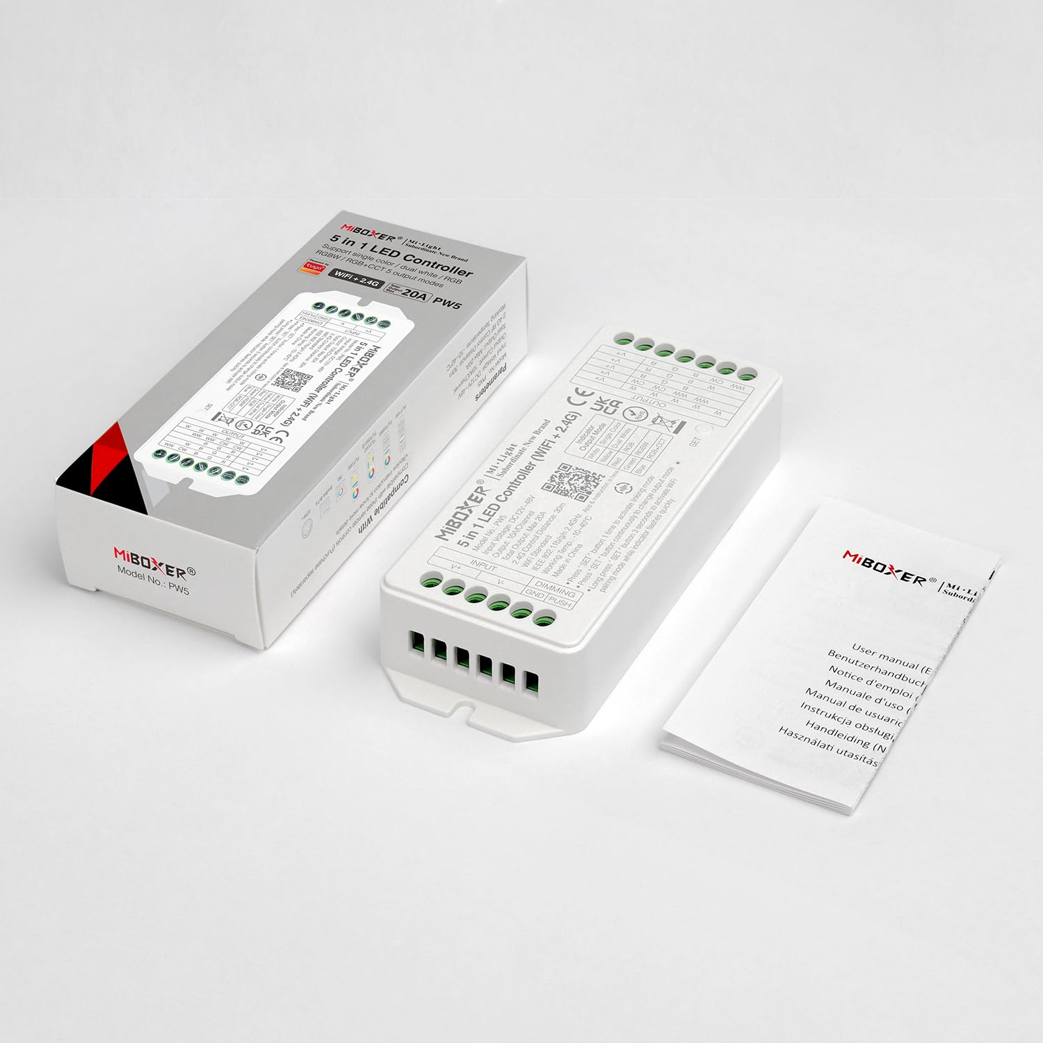 LGIDTECH PW5 Miboxer - Tira de luces LED 5 en 1 de alta potencia, salida máxima de 20 A, control de aplicación Tuya directamente, compatible con control de voz Alexa Google Home