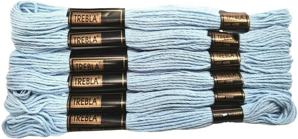 TreblaPack of 6 Embroidery Thread/Skeins - 8m - Baby Blue - Col. 302