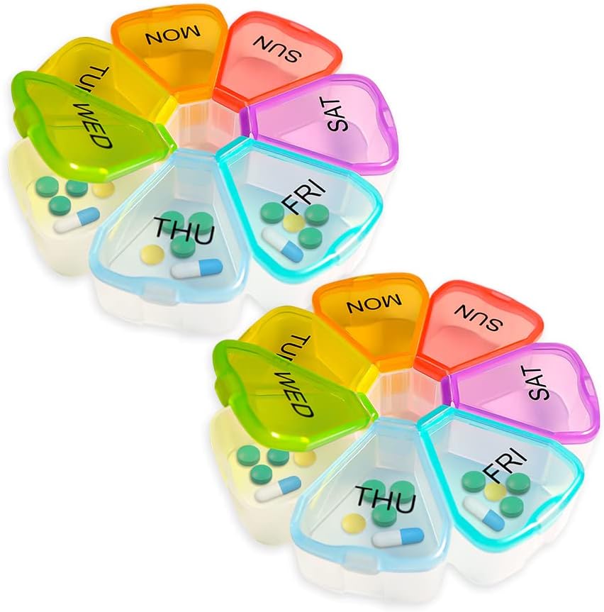Weekbox Pill Organizer, Weekly Pill Organizer, Pill Box, Medicine Organizer, Pill Case, Pill Container, Pill Box 7 Day, Pill Holder, Travel Pill Case (2PCS Colorful)