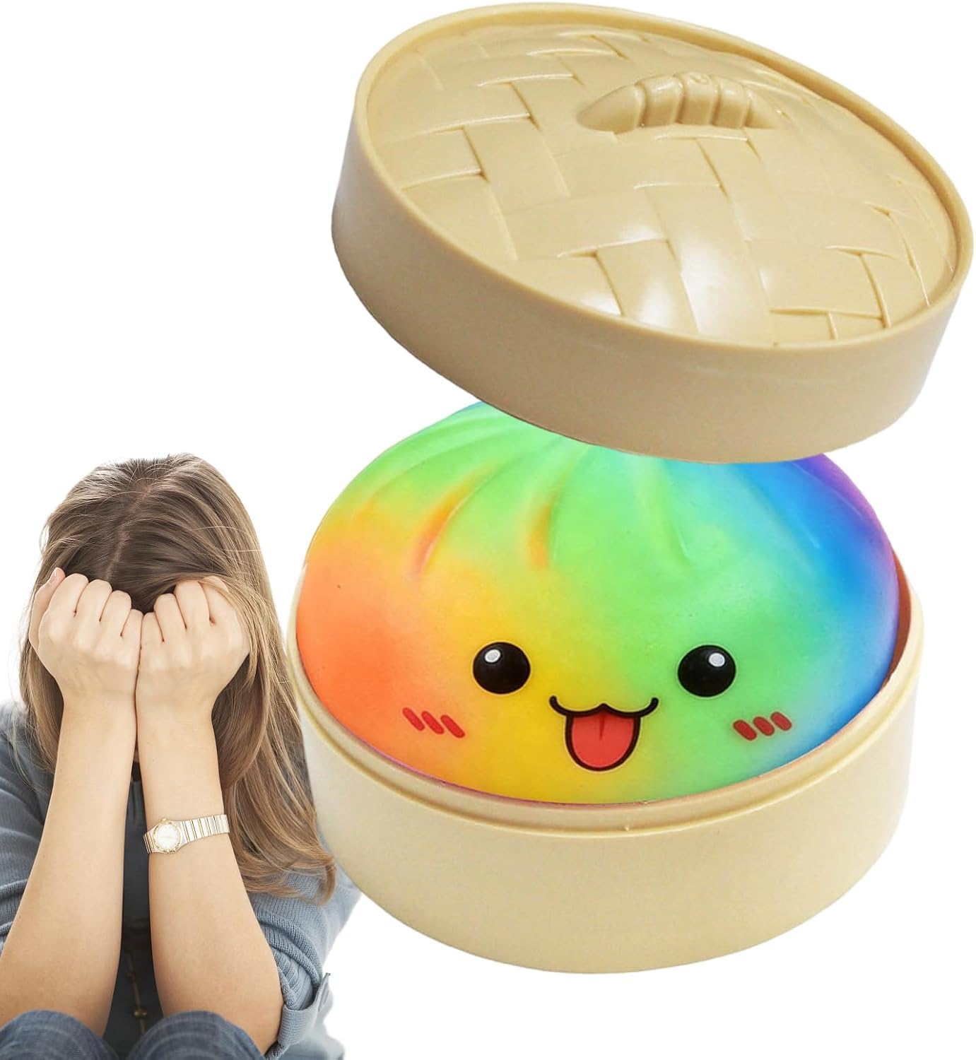 Giant Dumpling Squishy, Jumbo Mystery Dumpling Squishy Toy, Soft Squeeze Stress Relief Sensory Toy for Kids & Adults, Funny Decompression Fidget Toy Gift (Rainbow Colors)