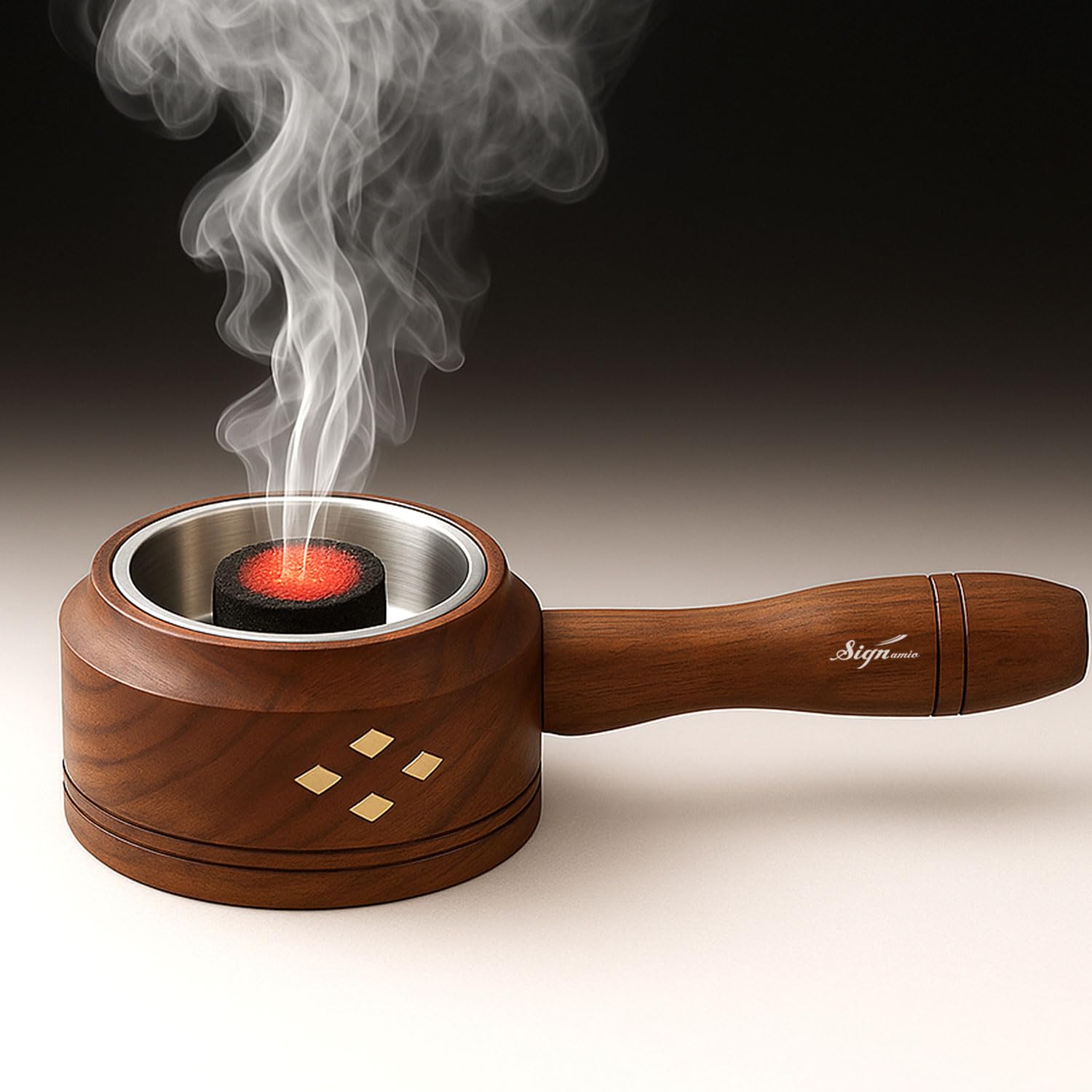 Signamio Wooden Sambrani Dhoop Holder with Handle - Elegant Bakhoor Burner, Loban Burner, Dhoop Dani with Handle, Premium Dhoop Stand for Home Use, Handcrafted Design, Durable Construction -DN-1