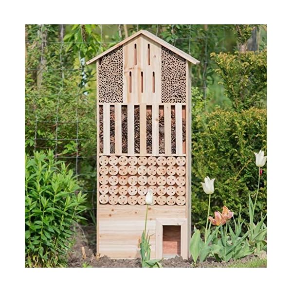 Relaxdays Insektenhotel XXL stehend, Nisthilfe für Biene, Schmetterling, Igelhaus, Holz, HxBxT: 118 x 57 x 24 cm, natur – Bild 3