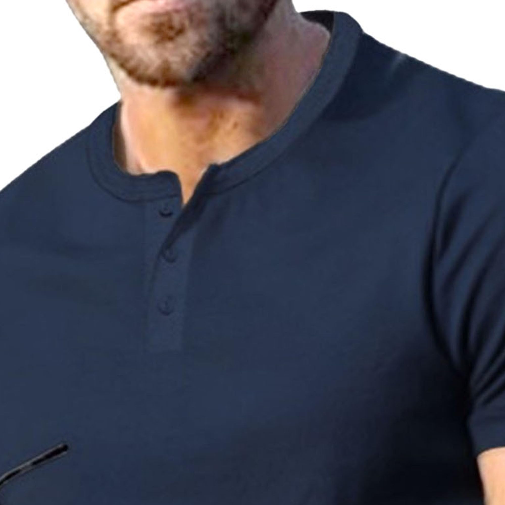 Zylphorix Men Short Sleeve Exercise Henry Shirt Round Collar Fashion Sport T Shirts Summer Slim Outdoor Daily Pullover (Dark Blue,3X-Large)