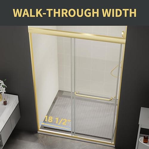 Miniatura 15 de Puerta de ducha deslizante sin marco de 44-48 pulgadas de ancho x 70 pulgadas de alto, puerta de ducha deslizante con vidrio templado SGCC Silding