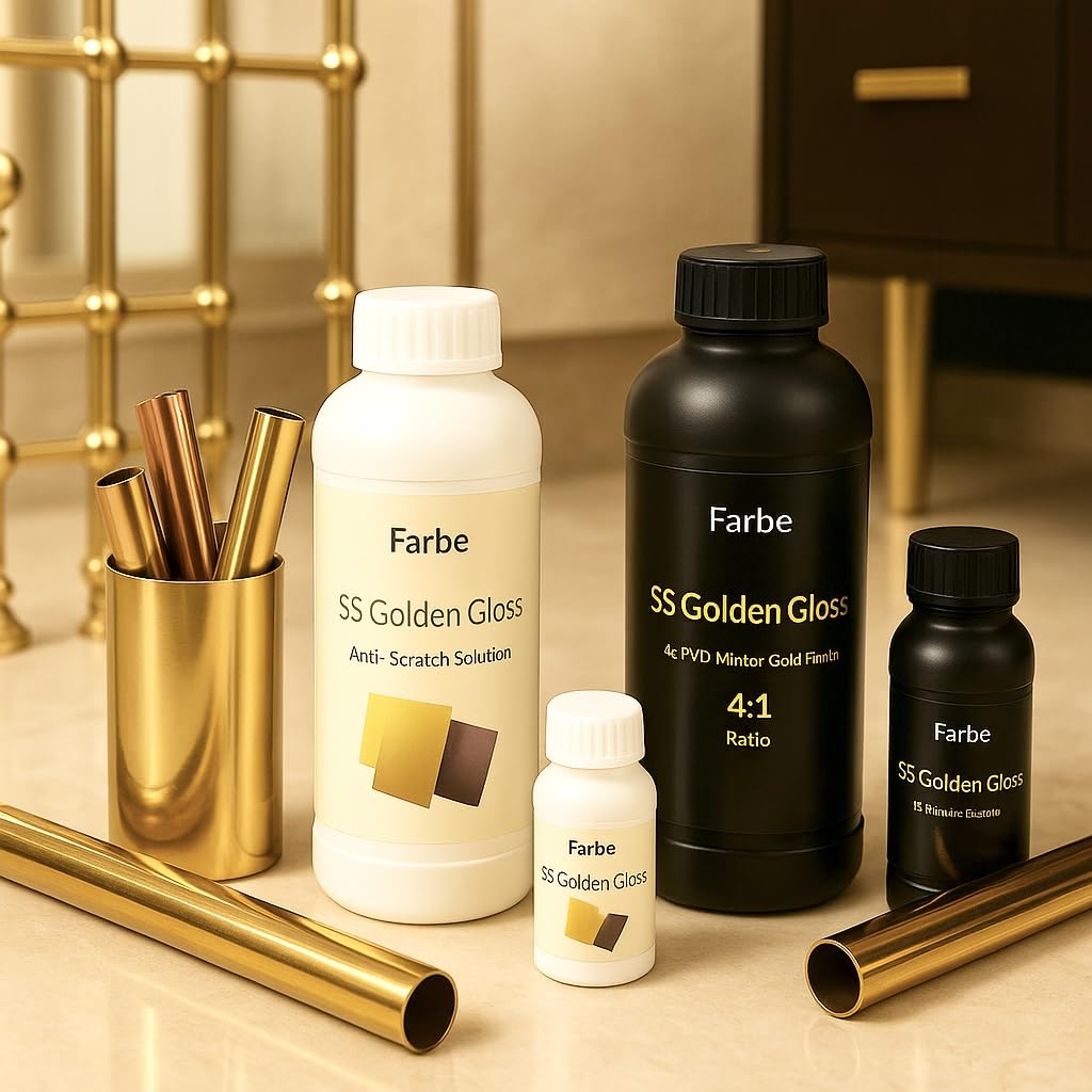 Herrlich Homes Farbe SS Golden Gloss Coating for Stainless Steel - Spray Coating on Stainless Steel PVD | 1ltr Sunlight Gold + 1ltr Anti Scratch | UV Protected | Combo Pack