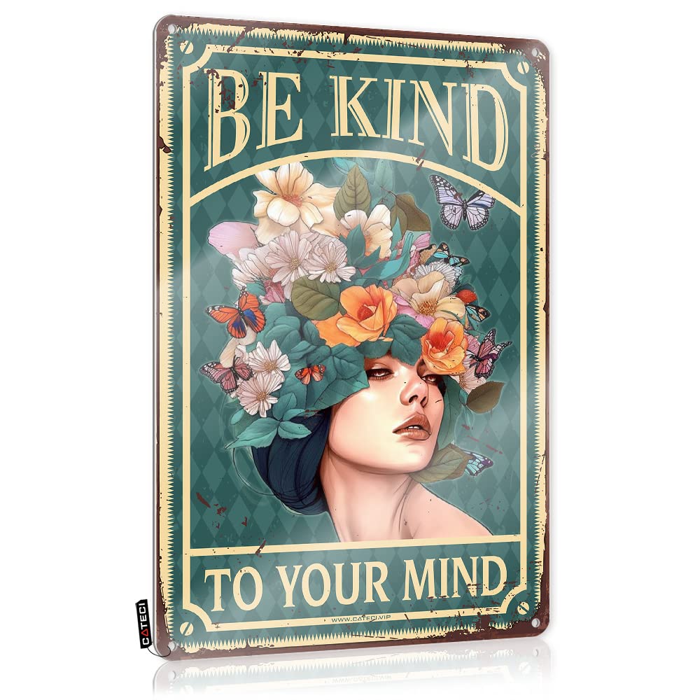 MWFKKADDB Tin Signs Warning Be Kind To Your Mind Tin Sign Metal Signsboho Bedroom Decorbedroom Wall Decormen Bathroom Decor Metal Signs Vintage Funny Coffee Tin Sign(30X40CM)