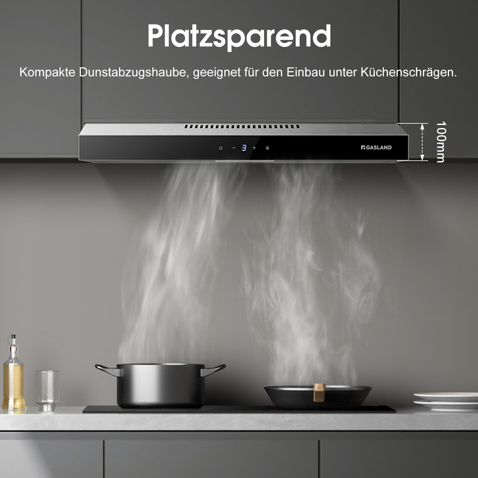 Gasland Chef SR60SS Dunstabzugshaube 60cm Umluft Abluft 202 m³/h Aktivkohlefilter 3 Stufen Touch Control Edelstahl