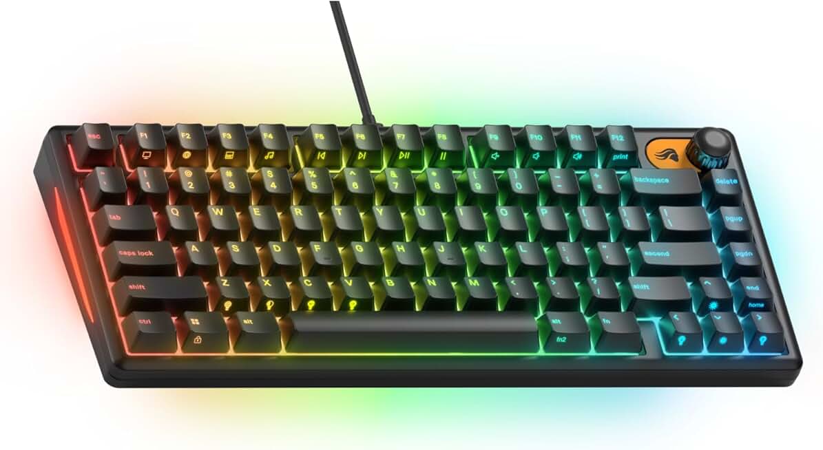 GLORIOUS Gaming Keyboard GMBK 75% - Swappable MX Compatible keycaps, Detachable USB Cable, IP57 Water and dust Resistant, 10 Zone RGB Lighting, Quiet switches - 321x137x41 mm - English QWERTY Layout