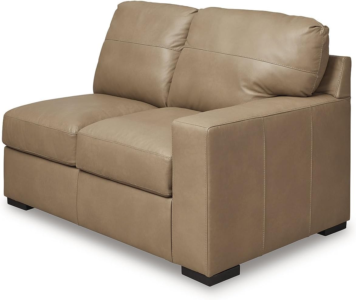 Signature Design by Ashley Bandon Modern Leather Match Left-Arm Facing 4-Piece Sectional with Removable Cushions and Armrest, Light Brown