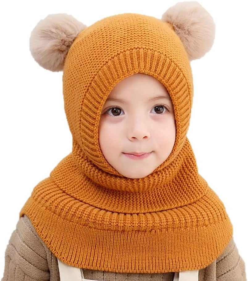 ESTART Toddler Girls Winter Warm Hat Scarf Baby Fleece Earflap Beanies Hood Windproof Balaclava Skiing Cap for 1-5 Years Old Kids