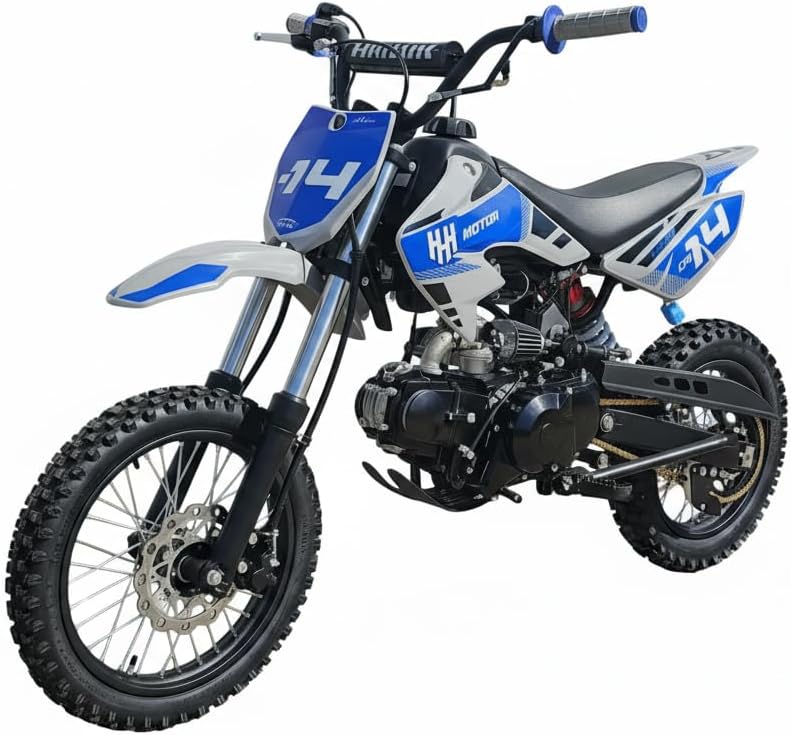 HHH Upgraded DB14 DLX Limited Edition Fully Automatic 110cc Dirt Bike Off Road Pit Bike Gas Bike Dirtbike for Youth (Blue)