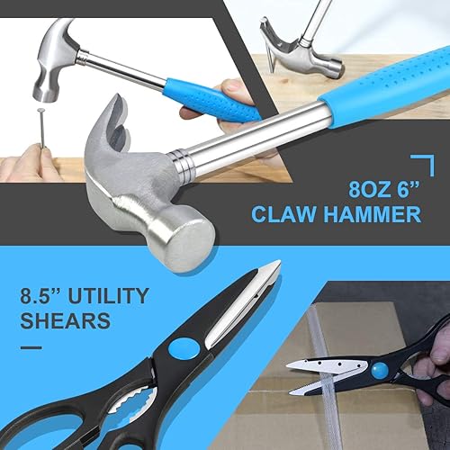 Miniatura 2 de DNA MOTORING - Kit doméstico y transportable de herramientas de mano, caja de 39 unidades para reparación general, destornillador, pinzas, martillo,