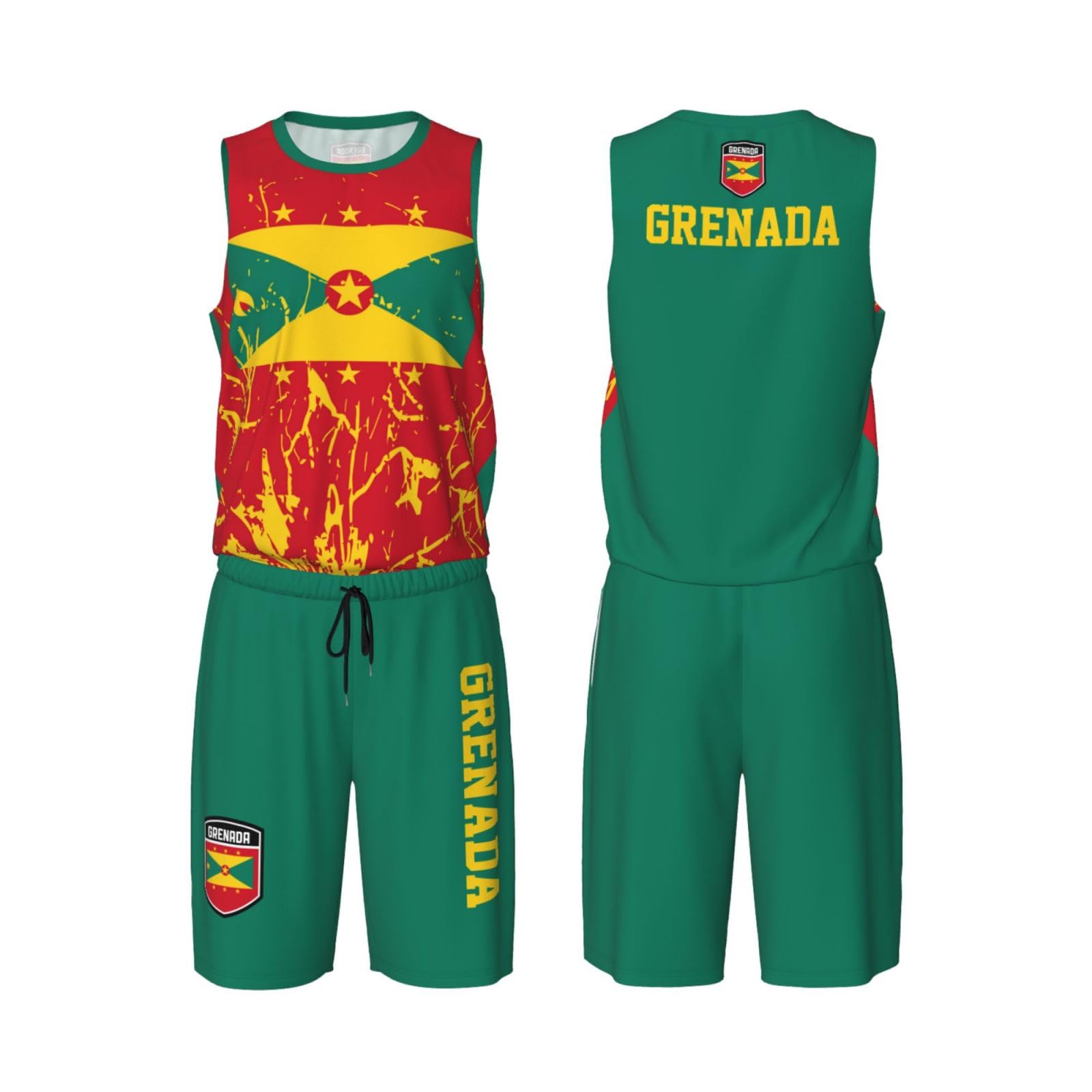Grenada Flag Grain (3) Basketball Jersey Uniform Suit for Men Women Adults Training Athletic Set