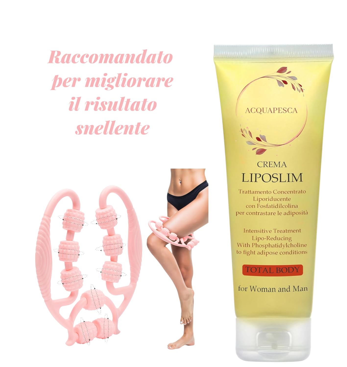 Rullo Anticellulite Manuale a 9 Ruote GINPA' – E-Book incluso - Massaggiatore Gambe, Cosce e Glutei – Massaggio Muscolare Profondo – Forma Ergonomica in ABS Resistente – Anti-Lividi, Facile da Usare