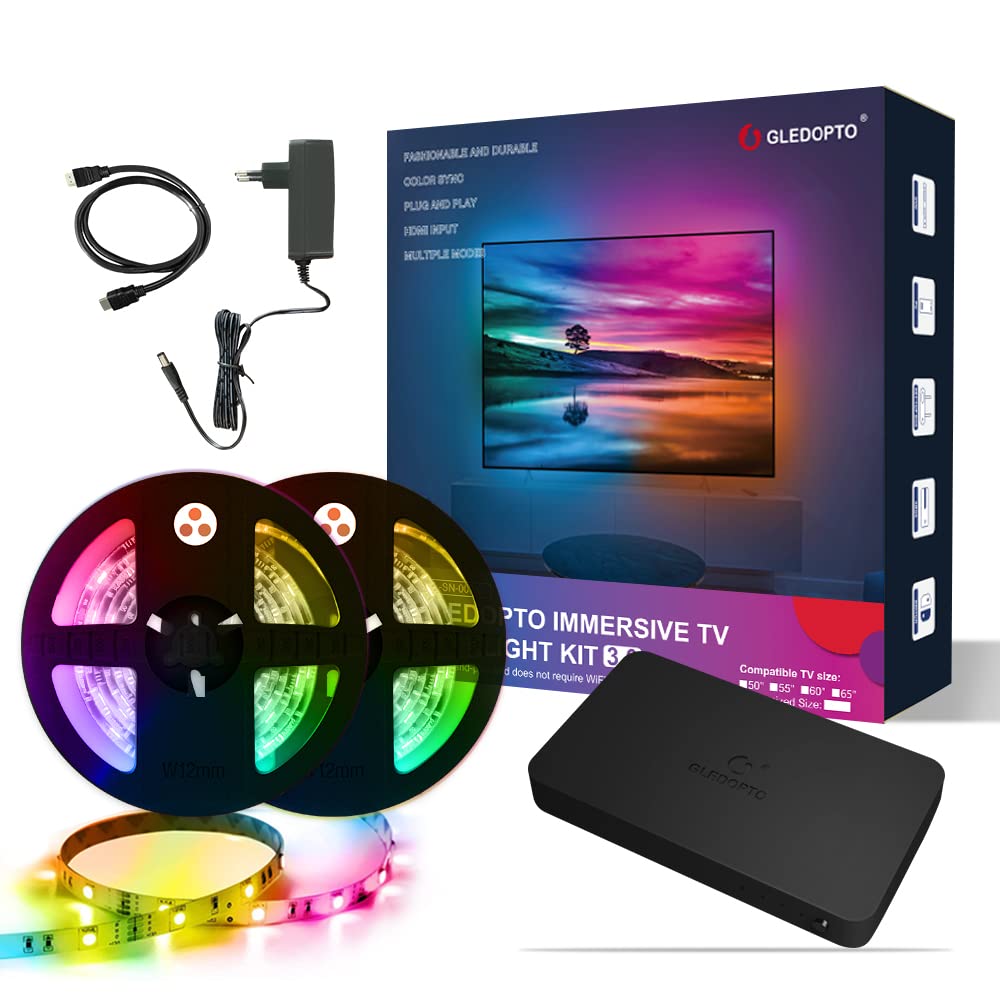 GLEDOPTO RGB Rétroéclairage LED TV avec Boîtier de Synchronisation HDMI SYNC CONVIENT POUR UN TÉLÉVISEUR 50INCH 4K 60HZ, PLUG AND PLAY SANS APPLICATION