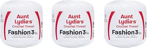 Aunt Lydia Fashion Crochet blanco 3 unidades de 150y449.5 ft Algodón Calibre 3 Crochet
