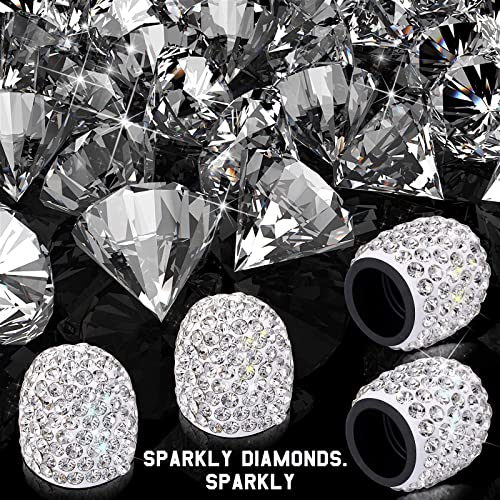 4 Pieces Rhinestone Valve Stem Crystal Tire Caps Bling Shiny Tyre Valve Stem Caps Handmade Car Tire Caps Covers Chrome Attractive Accessories For Car Vehicle Auto Accessories (White) #TOP2