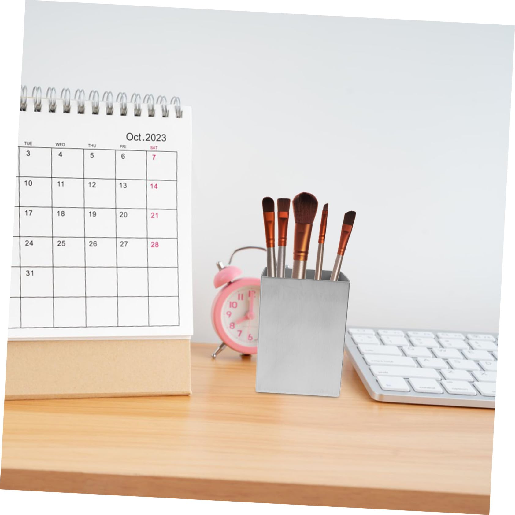 Portapenne Organizer Robusto da Scrivania in Acciaio Inossidabile Argento, Contenitore Multifunzione per Cancelleria e Cosmetici per Ufficio e Casa