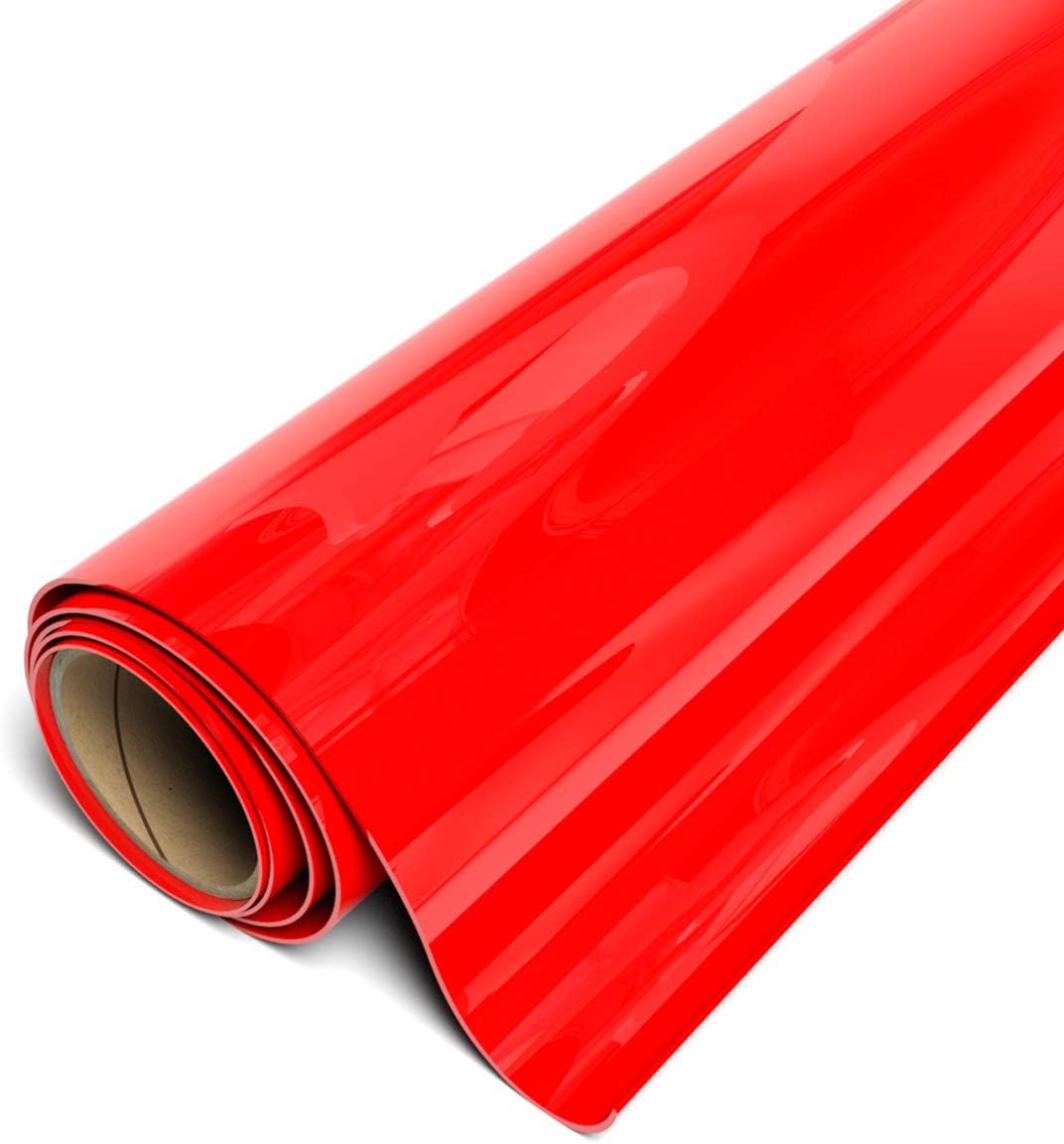 Roll of Siser Brick 600 Heat Transfer Vinyl in red, showing the glossy carrier side.