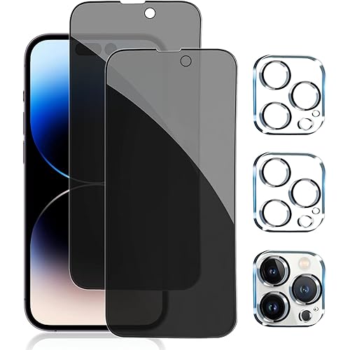 PEHAEL [2+2Pack] for iPhone 14 Pro Privacy Screen Protector with Camera Lens Protector Full Coverage Anti-Spy Tempered Glass Film 9H Hardness Upgrade Edge Protection Easy Installation Bubble Free [6.1 inch]