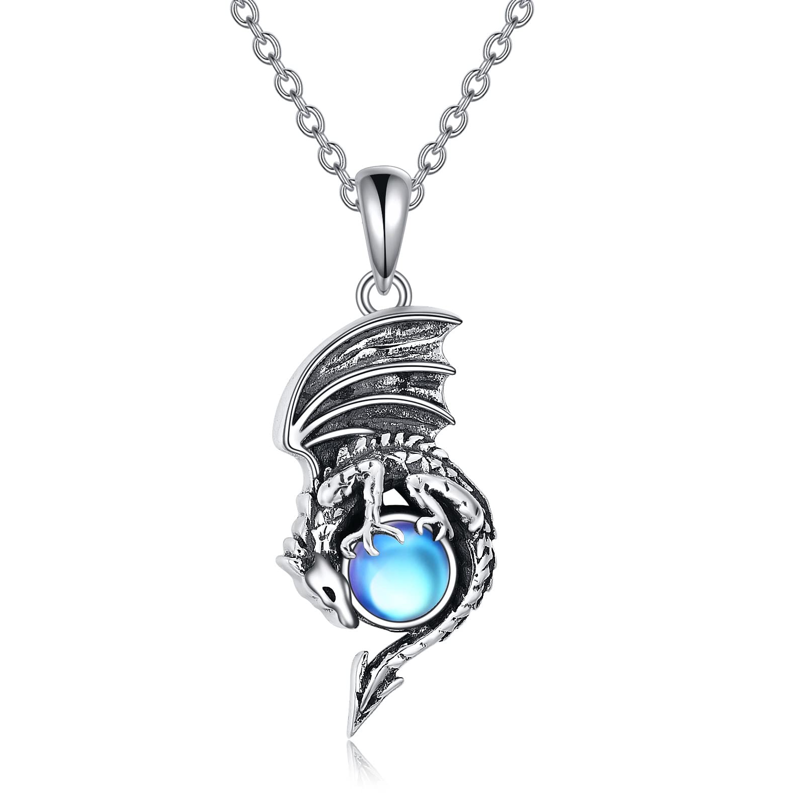 CRMADDragon/Bat Necklace Sterling Silver Moonstone/Crystal Jewelry Halloween Gifts for Women Girls