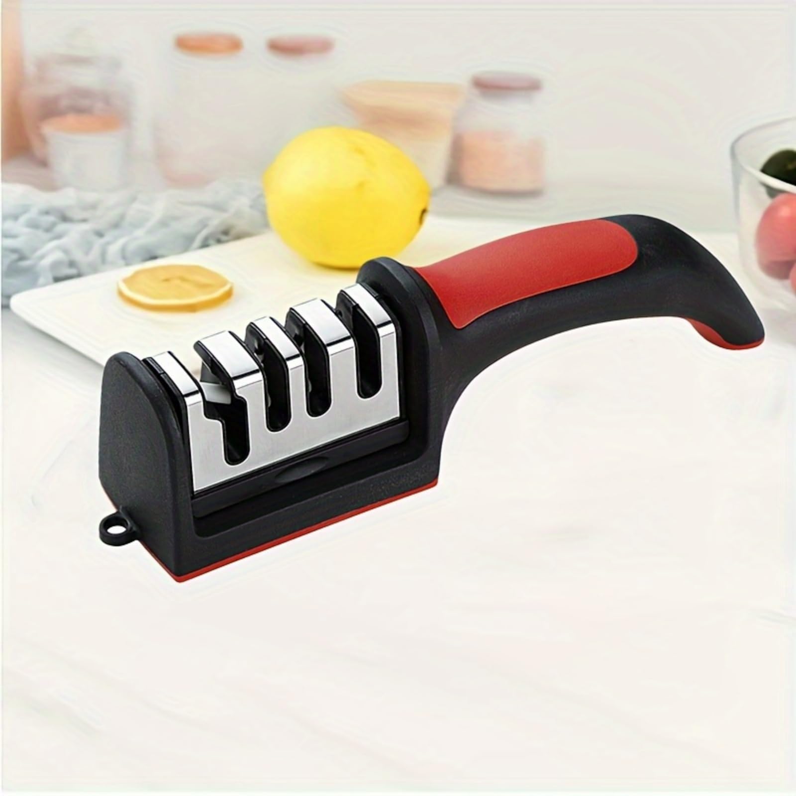 4-in-1 Knife Sharpener Sturdy Manual Knife Sharpeners for Kitchen Knives Professional Ergonomic Knife Sharpening Kit with 4 Stage