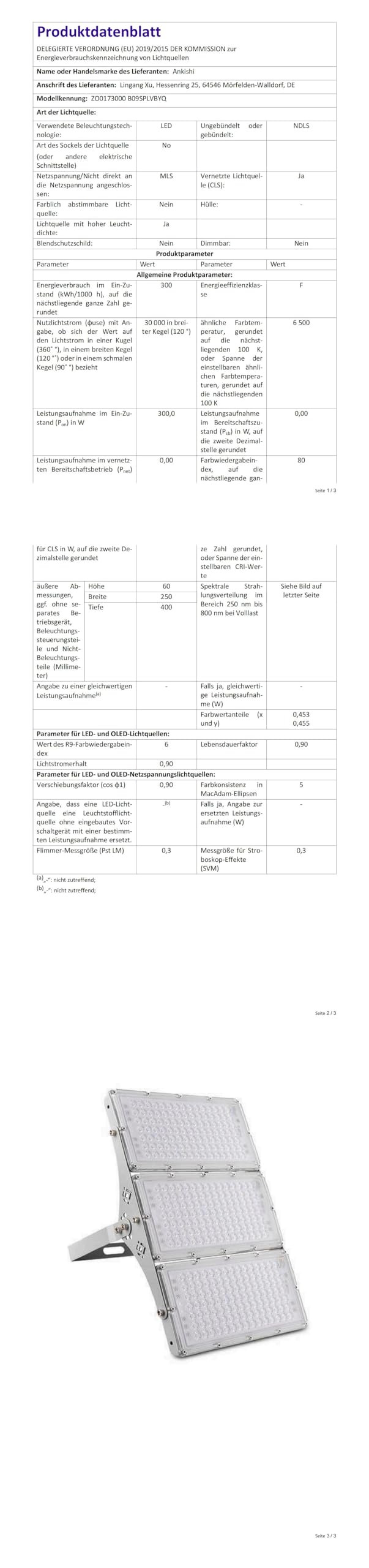 300W LED Strahler Außen, IP65 Wasserfest Fluter Superhell 6500K Kaltweiß Außenleuchte 30000LM Außenstrahler Flutlicht Scheinwerfer für Sportplatz Garage Garten Hinterhof