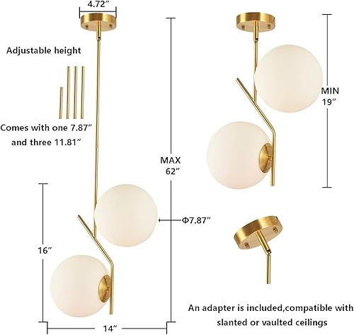 Miniatura 10 de BAODEN Lámpara colgante de globo moderno de 4 luces lámpara de araña de mediados de siglo con bombilla G9 acabado de latón cepillado con globo