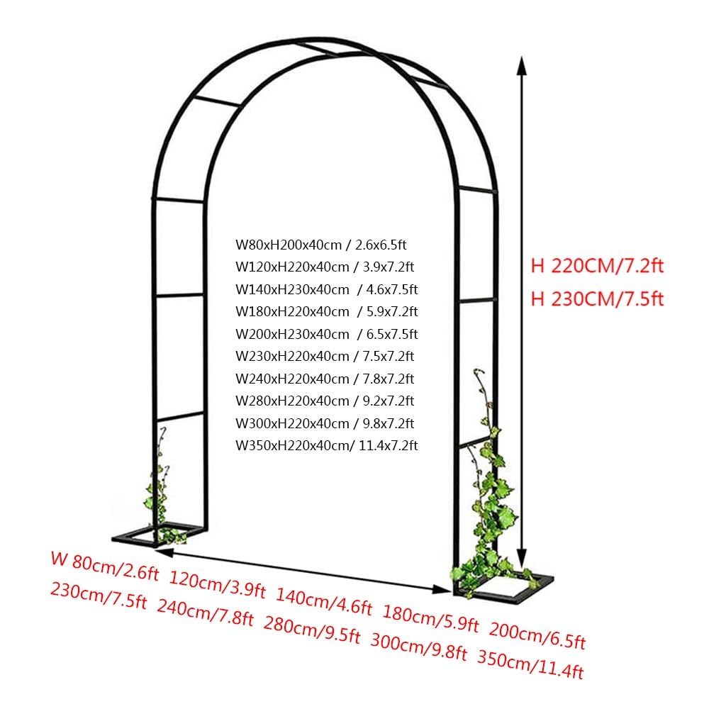 Arceau À Rosiers Arch Ede Jardin en Fer, Largeur 120CM/140CM/180CM/220CM Arcade de Mariage en Métal Fer Forgé, pour Patio, décoration de fête, Arches de Mariage (Taille : W120xH220x40cm)