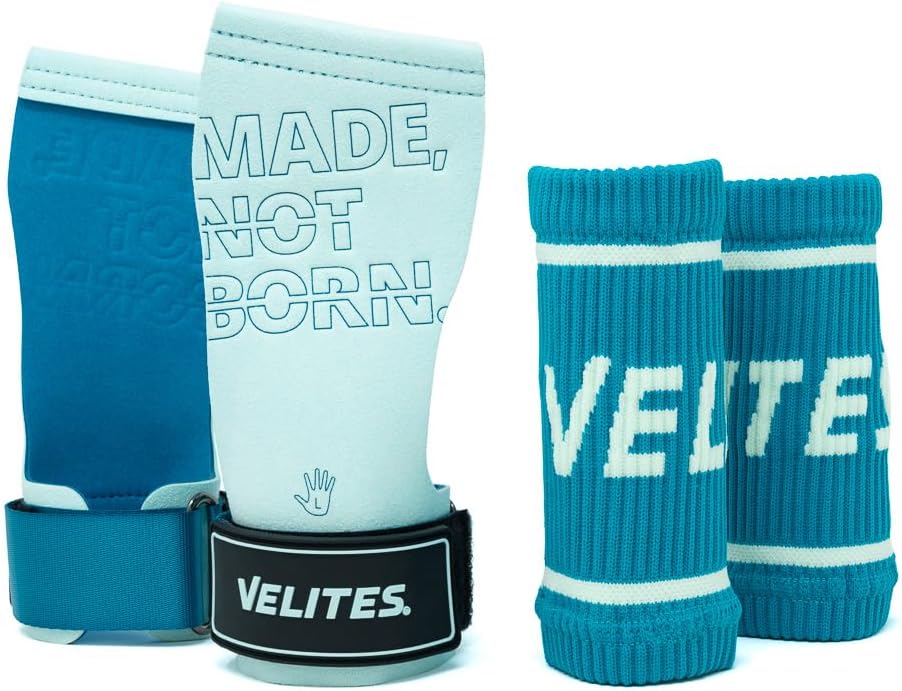 Velites - Official CrossFit® Games Quad Pro Grips - With chalk - Wristbands and carry bag included - Pull-ups, muscle-ups, and toes-to-bar