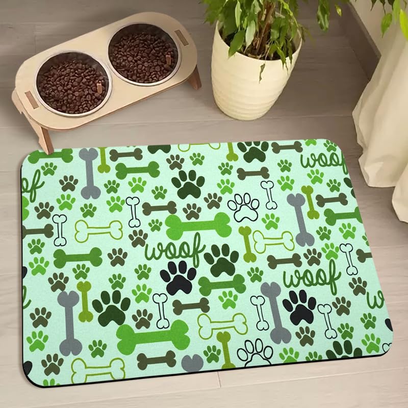 Dog Food Mats for Floors Waterproof, Pet Water Bowl Mats Pet Feeding Absorbent Placemats Green 17 * 30 inch — image 1