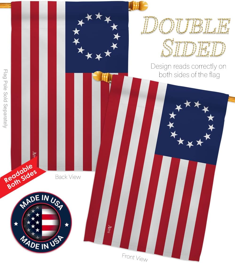 Americana Home & Garden HS140704-BO Betsy Ross Historic Impressions Decorative Vertical 28" x 40" Double Sided House Flag Set w/Banner Pole Included Printed in USA