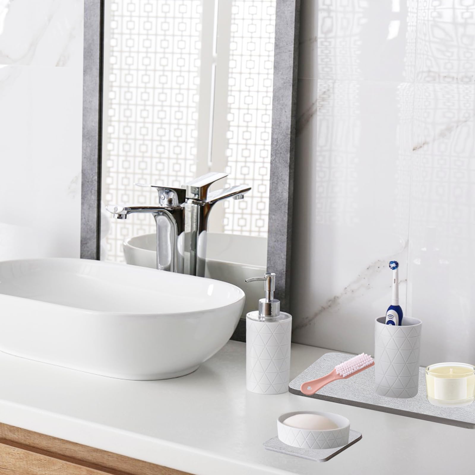 Set 4 Vassoi Assorbenti In Diatomite, Per Lavello E Bagno, Asciugatura Rapida Per Sapone E Spazzolini, Bianco, Con Cuscinetti Antiscivolo - 4